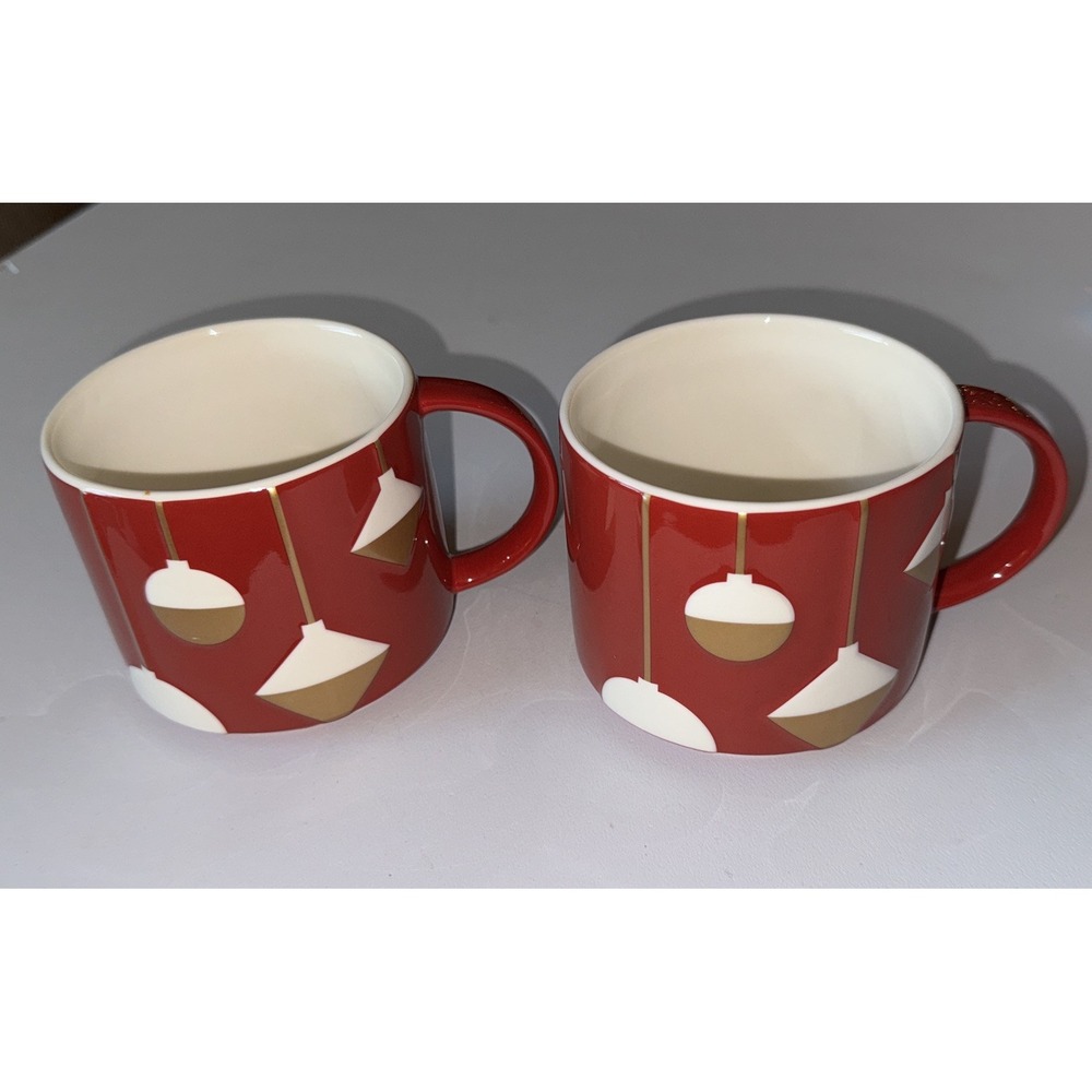 Starbucks Ornament Mug Christmas 2012 Red‎ Bone China Set of 2 Coffee Cocoa Tea